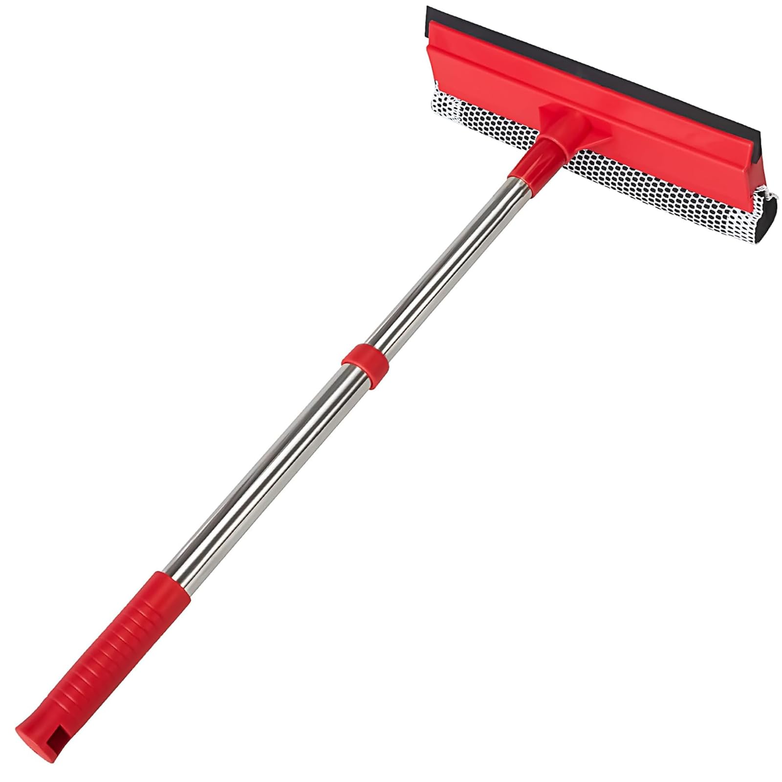 (15.7"-27.5") Retractable Stainless Steel Handle Window Squeegee, 2-in-1 Windshield Cleaner Tool for Cars, Trucks, Glass Doors, Shower Glass, Outdoor Windows – Window Cleaner (Red)