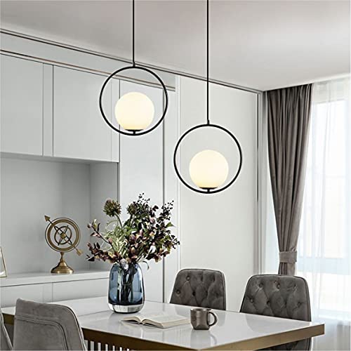 Image of Vintage Pendant Light 1-Light Black Glass Globe Ceiling Pendant Lamp Chandelier Oval Shape Hanging Pendant Light Fixtures for Bedroom Living Dining Room Kitchen (Round(25cm))