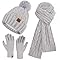 ZASFOU Womens Winter Beanie Hats Scarf Touchscreen Gloves Set Chenille Knit Fleece Lined Beanies Pompom Hat Scarves Gifts for Women