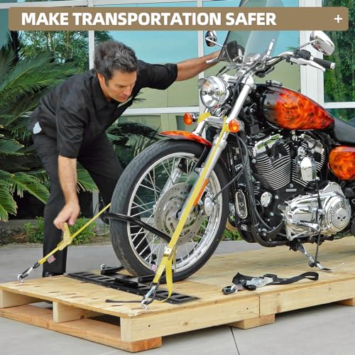 Image of 2 Pack E-Track Wheel Chock & Strap Kit|E Track Motorcycle Wheel Chock for Trailers for etrack system|E-Track Accessories for Enclosed Trailer- Supports Tire dirt bike, motorcycle for Garages and Trail