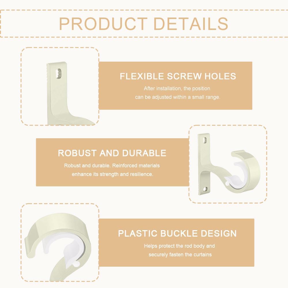 Curtain Rod Bracket, 2 Pack Heavy Duty Curtain Rod Holders White Wall Installation Single Curtain Rod Brackets Holders Hooks Hanger Supports Fit for 1 to 1.2 Inch Drapes Rod
