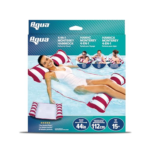 Image of Aqua Original 4-in-1 Monterey Hammock Pool Float & Water Hammock- Multi-Purpose, Inflatable Pool Floats for Adults - Patented Thick, Non-Stick PVC Material - Burgundy