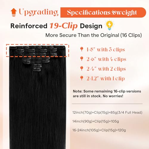 Image of Sunny Hair Clip in Hair Extensions Real Human Hair Jet Black Natural Blend | 120g Human Hair Clip in Extensions for Women 22inch, Comfortable Wear, Natural Looking with Everyday Hair Volume, Secure Fit