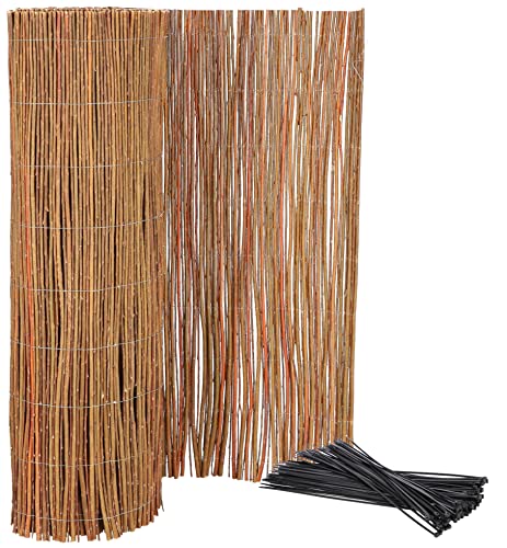 KOTARBAU® Tapis de protection en osier pour balcon, terrasse, jardin, 90 x 500 cm - Pare-vue stable - Fil galvanisé naturel pour une grande stabilité avec serre-câble