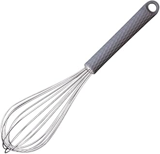 Stainless Steel Whisk Egg Beater Anti-slip Silicone Handle Comfortable Grip（11 Inch/Gray）