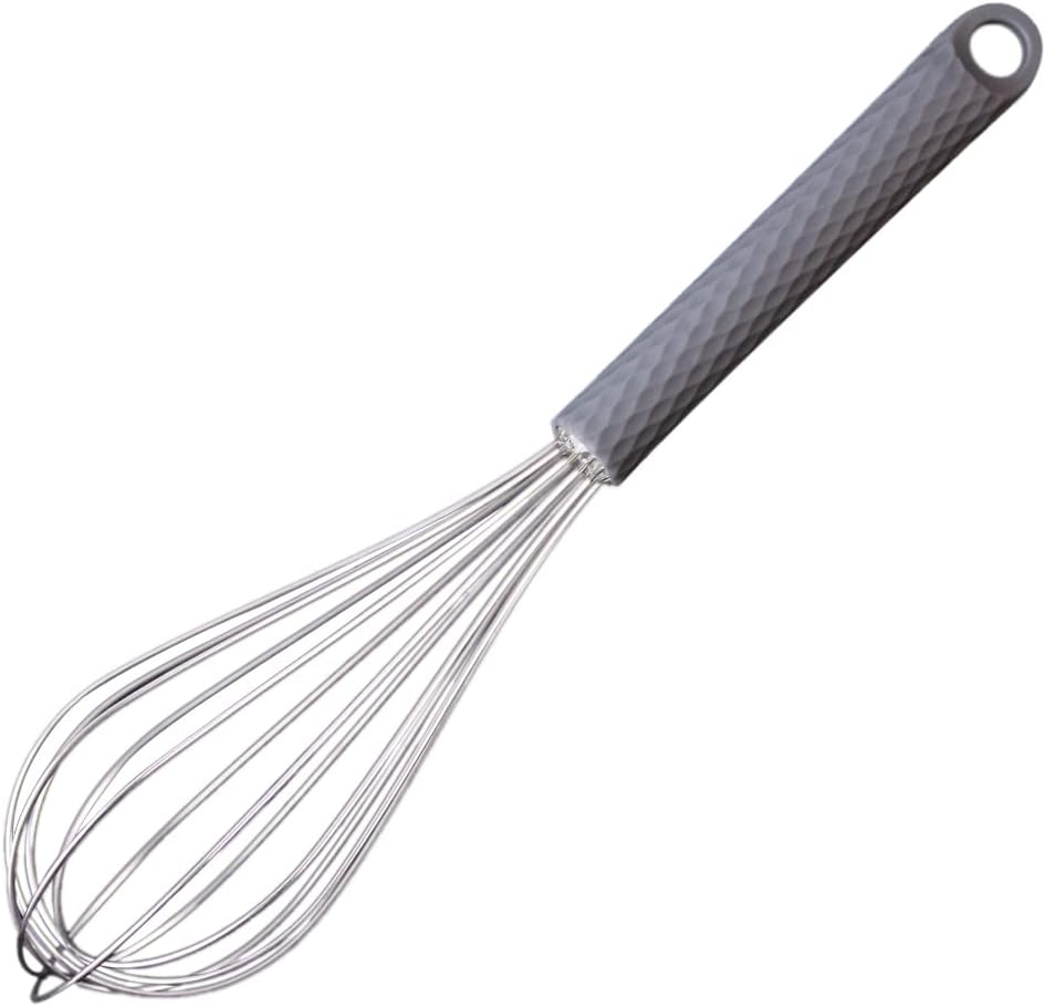 Stainless Steel Whisk Egg Beater Anti-slip Silicone Handle Comfortable Grip（11 Inch/Gray）