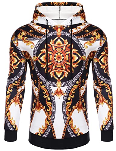 トップス Short Sleeve Hoody - Floral Printed Daupanzees Men's Hoodie Paisley Hipster Expensive Slim Fit