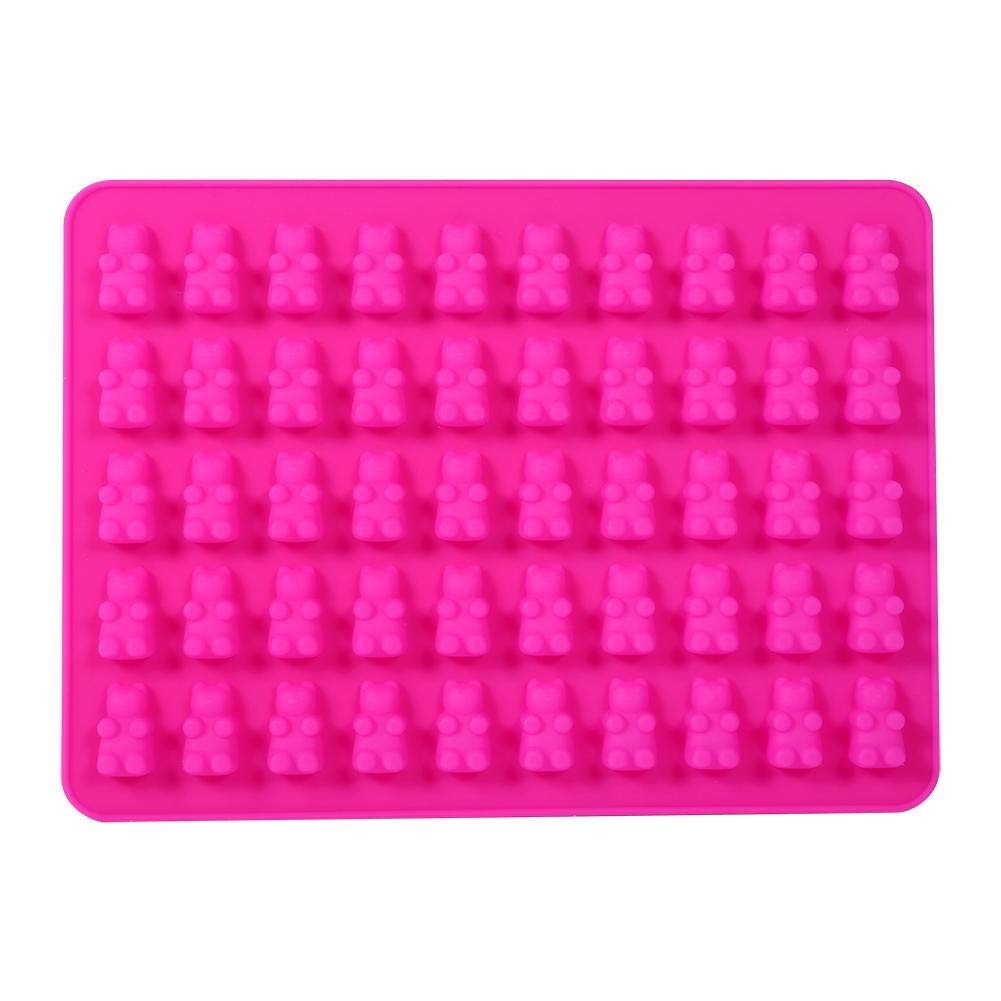 2Pcs Gummy Bear Mold, 50 Cavities Silicone Chocolate Candy Mold with Dropper(Rose Red)