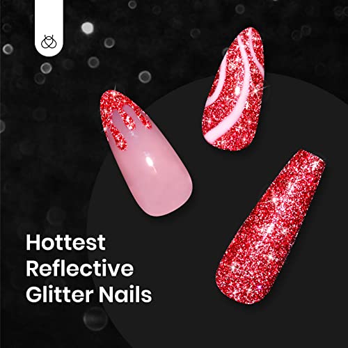 Image of Beetles Red Gel Nail Polish - 15ml Sparkly Glitter Diamond Red Gel Polish for Girls & Women - Soak Off, UV Nail Lamp Included Gift for Women
