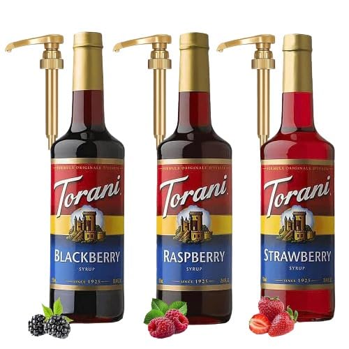 Berry Lovers Raspberry, Strawberry, Blackberry - Syrup For Italian Soda Flavoring 3 Pack with 3 Jimoco Pump Dispensers