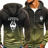 ERWAAD Sudadera con Capucha para Hombre para Skyrim Imprimir Gradiente Casual Sudadera con Capucha Sudadera con Capucha Clásico De Trabajo De Manga Larga Chaqueta Jumper con Bolsillo-Green||S