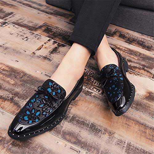 Men's Bow Decor Business Dress Oxfords for Men Breathable Slip-on Loafer Shoes Synthesis Patent Leather Printing Emboss Block Heel3