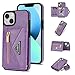 Furiet Compatible with iPhone 14 Plus 6.7 inch Wallet Case with Credit Card Holder Shoulder Strap Zipper Pocket Flip Wallet Cover for i-Phone 14+ iPhone14Plus 5G i i14 + iPhone14 14Plus Women Purple