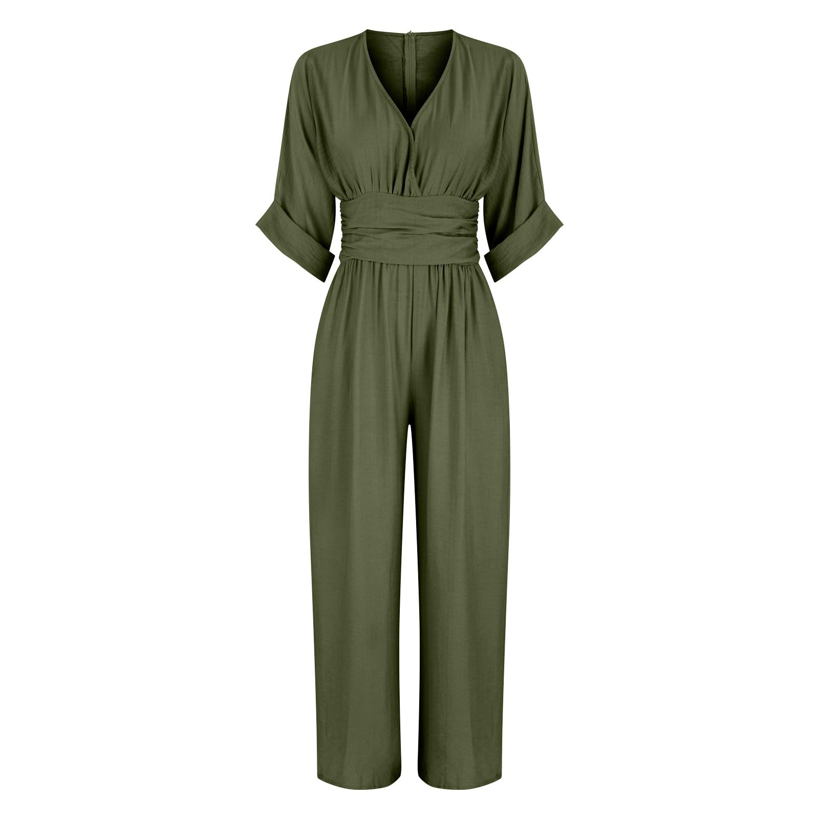 Tuta estiva da donna, elegante, con maniche, lunga e sciancrata | Tuta con pantaloni, a gamba larga, con tasche, scollo a V, tutina per ospiti di nozze, per feste