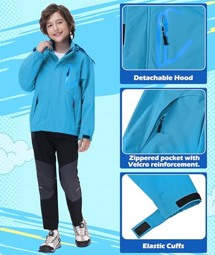 Image of Boys Rain Jacket Kids Lightweight Rain Jackets Waterproof Hooded Windbreaker Outdoor Coats for Boys Girls