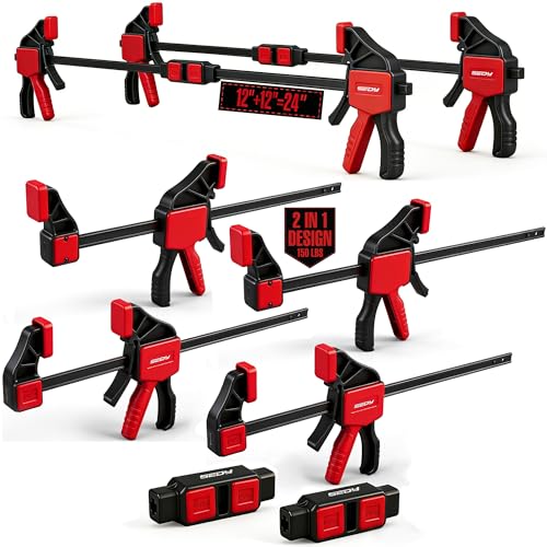 4-Piece 12 Inch Bar Clamps for Woodworking with 2-Piece Clamp Connector 12 Quick-Release Wood Clamps with 150 LBS Load Limit Trigger Clamp Set One-Handed Clamps/Spreader for Woodworking(6 Pack)