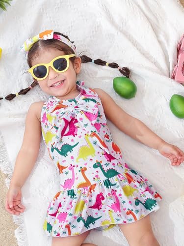 RAISEVERN Toddler Girl One Piece Swimsuit Baby Beach Bathing Suit Swimwear with Bowknot Headband 1-5T3