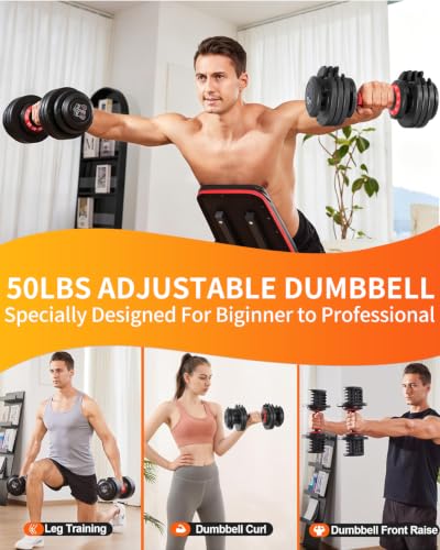 Image of Adjustable Dumbbell Set, 10-in-1 25LB /50LB /90LB Ajustable Dumbbells with Safe Locking System, Enclosed Storage Tray, 1 Sec Fast Adjustment, Comfortable Non-Slip Textured Grip, Suitable for Home Gym Workouts Men and Women