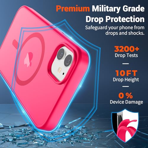 Image of SUPFINE Magnetic for iPhone 12 Case /iPhone 12 Pro Case (Compatible with MagSafe) (Military Grade Drop Protection) Slim Translucent Matte Shockproof with Anti-Fingerprint Phone Case,Hot Pink