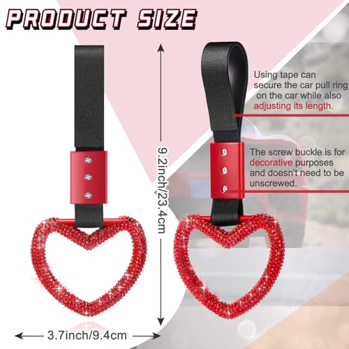 Image of Fabbay Bling Car Accessories Bling Heart Handle Ring Car Accessory for Women Hand Strap Drift Charm Rear Bumper Warning Ring Decor for Auto Bus Interior Exterior Decoration (Red, Heart Style)