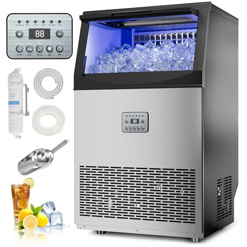 Commercial Ice Maker Machine 110Lbs/24H Stainless Steel Ice Maker Under Counter Ice Maker with 33Lbs Storage 36 Ice Cubes per Cycle Self-Cleaning Freestanding LED Display for Home Bar Restaurant