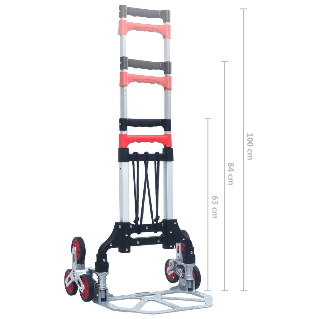 Wózek transportowy schodów, składany, z aluminium, srebrny, o udźwigu 70 kg, regulacja wysokości od 63 do 100 cm, trójkołowe podwozie do gospodarstwa domowego, ogrodu, na plac budowy i