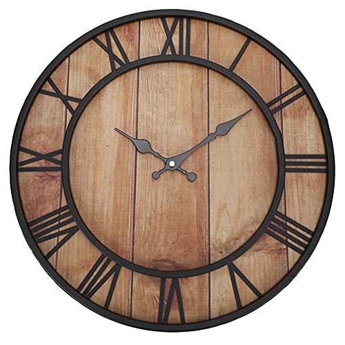 Horloge murale ronde en fer forgé de 15,4 pouces avec de grands chiffres romains