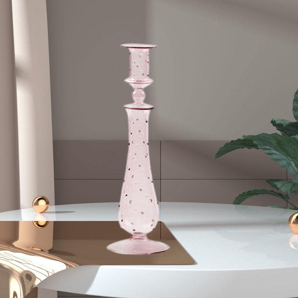 Bothyi Glass Candle Holder Creative Decorative Holder Candlelight Candlestick Candelabra Pillar Retro Room Candlestick for Indoor, Pink, 9x30cm