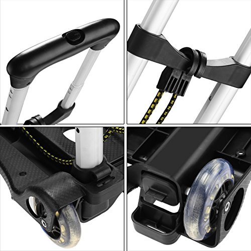 Kemanner Lightweight Folding Hand Truck Portable Luggage Cart With Wheels & Bungee Cord For Personal, Moving, Travel And Shopping Use - Support 80Lbs Capacity (Black) #TOP3