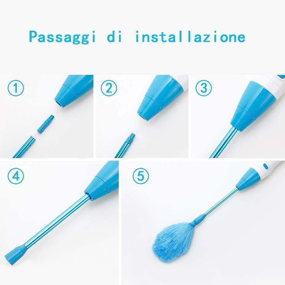 Spolverino Elettrico Rotante, 360°rauotabile, Pulizia Portatile, Ricaricabile (Blu)