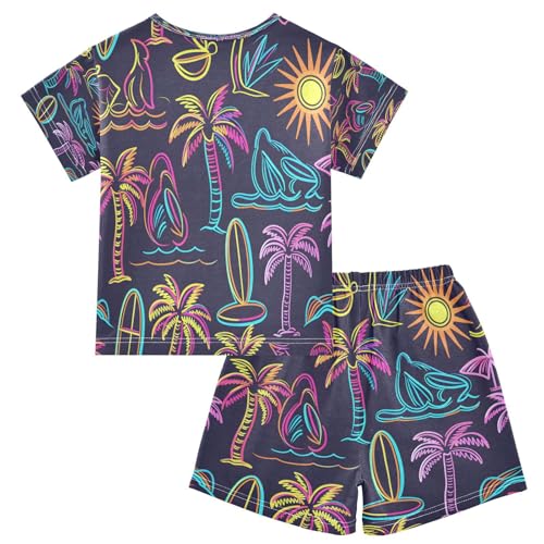 senya Short Sleeve Pajamas Sets Summer Cotton Sleepwear Colorful Neon Palm Trees2
