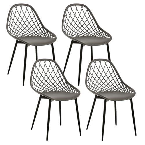 Klihome Sillas de Comedor Set 4, Sillas de Cocina con Respaldo Hueco, Sillas de Plástico con Patas de Metal, Sillas de Estilo Escandinavo, para Cocina, Comedor, Dormitorio y Salón, Gris, K0019EZS-4