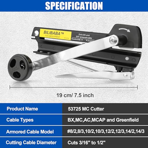 Image of MC Cable Cutter, Cuts 3 /16 inch to 3 /8 inch BX /MC /AC /Greenfield Cable