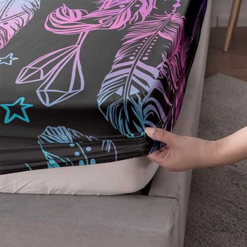 Parure de lit plumes violettes AILONEN avec drap-housse et taies d'oreiller