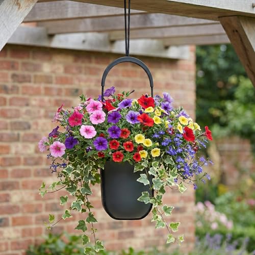 Pot de fleurs suspendu anthracite en polypropylène mat avec corde