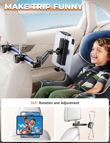 TRYONE Soporte Tablet Coche Reposacabezas [46CM Brazo Largo] [3 en 1 Extensible ] Porta Accesorios Carro, Sujeta Camper para iPad Pro/mini para Sumsung Tab/eReader/Switch/móviles/Otros 4,7-13 Pulgadas - imagen 7