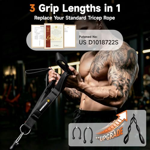 Image of MANUEKLEAR 24-Inch 3-Grip Tricep Rope Cable Attachment for Gym Greater ROM