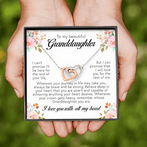To My Beautiful Granddaughter, Interlocking Heart Necklace, Jewelry Sentimental Message Card Gift for Granddaughter, Best for Birthday Graduation Christmas Gift, from Grandparents2