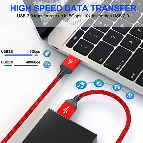 USB A to USB A 3.0 Cable 2pack(3.3ft+6.6ft),AkoaDa USB A Male to A Male Cable Double End USB Cord Compatible with Data Transfer Hard Drive Enclosures,Cameras,DVD Player,Laptop Cooler and More(Red)