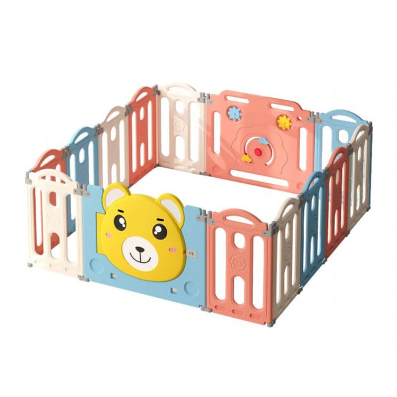 Parque Infantil de Plástico 148x148 cm, Valla para Bebés con 12 Paneles, Incluye Puerta y Paneles de Juego, Corralito Infantil Modular Interior y Exterior, Color Multicolor, 1+