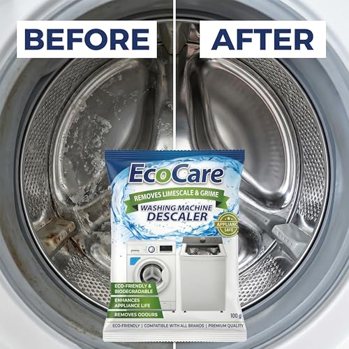 Image of EcoCare Washing Machine Descaler Cleaner | Deep Clean Residue Odor & Limescale Remover for Top and Front Load Washer Machines, Descaling Powder for Drum, Tub & All Internal Parts 100gm - PACK OF 4