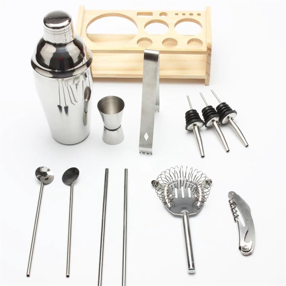 Juego de coctelera de acero inoxidable de 12 piezas que incluye colador de bebidas, abridor, mezclador, bar, herramientas de vino, accesorios, increíble experiencia de mezcla de bebidas(12 P