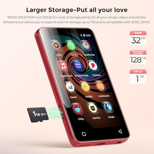 Image of innioasis 160GB MP3 Player with Bluetooth and WiFi, Android Music Player with Spotify,Amazon Music,Pandora,4 inch Full Touch Screen MP3 Player with Audible,Libby,Audiobooks (Black Red)