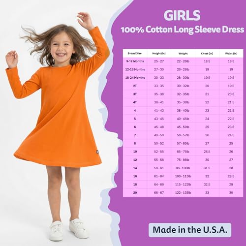 Image of City Threads Girls' 100% Cotton Long Sleeve Dress - Active Kids School, Playing, Parties - Made in USA