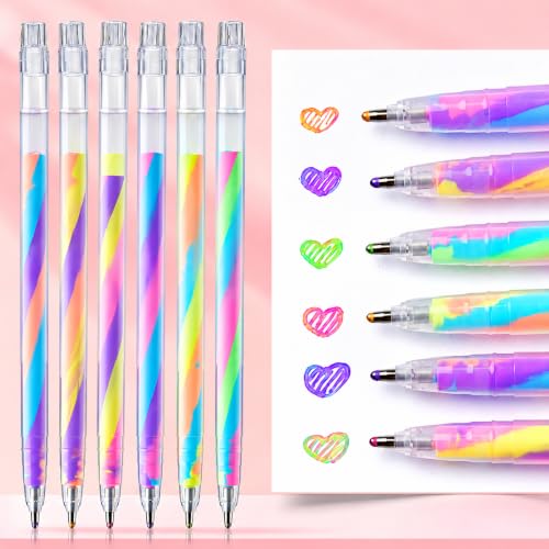Nurila 6 Stück Regenbogen Glitzerstifte, 1.2mm Pastell Glitzer Gelstifte