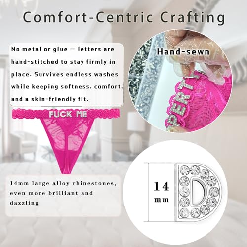 Image of Women's Personalized Thongs with Funny Rhinestone Letters, Custom Name Underwear Panties for Couples