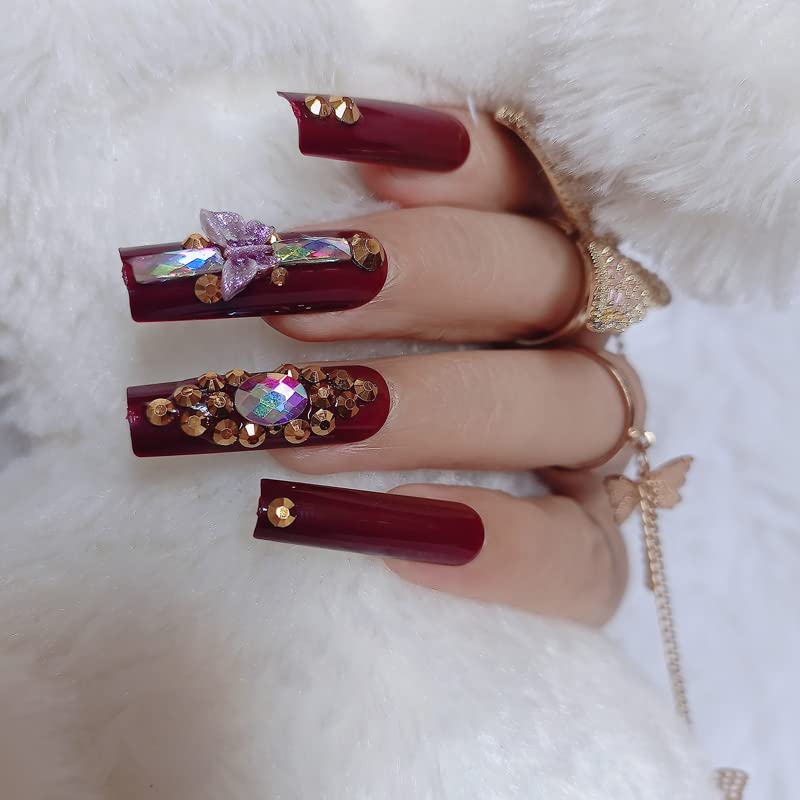 Miniatura 3 de ZYBUXY 24 piezas de joyería de diamantes de cristal para mujer uñas postizas a presión de color caqui uñas postizas medianas de aguja de cobertura