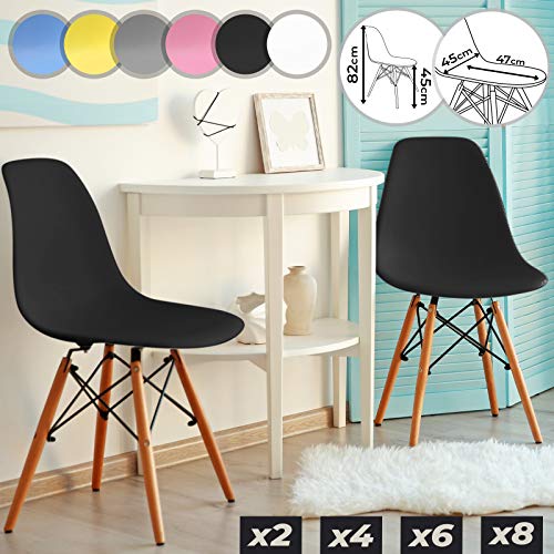 Miadomodo Chaises de Salle à Manger Scandinave - Set de 2, 4, 6, 8, Pieds en Bois Hêtre, Style Moderne Rétro, Couleurs au Choix - Chaise Eiffel pour Salon, Chambre, Cuisine (2 pièces, Noir)
