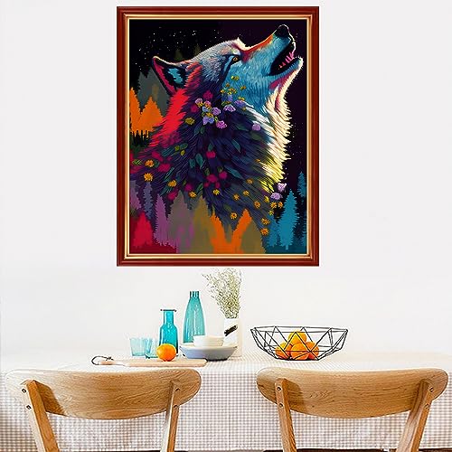 Image of Dimensean Stamped Cross Stitch Kits Full Range of Embroidery Patterns Starter Kits for Beginners Adult DIY Cross Stitches Needlepoint Kits 11CT-Abstract Wolf 15.7x19.7 inch