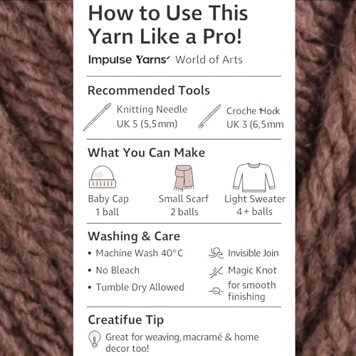 Image of Acrylic Impulse Hand Knitting & Crochet Yarn (Cappuccino) (100Gms - Pack Of 1), Brown